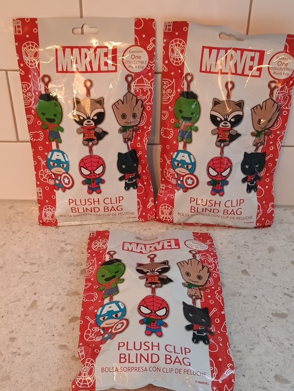 Set Of 3 Marvel Plush Clip Blind Bag - Assorted